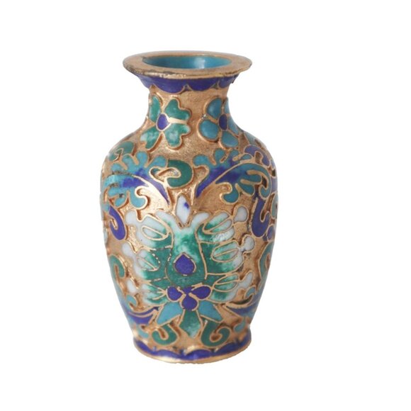 2 Vintage Miniature Cloisonne Teapot & Vase Enamel Paint - Picture 5 of 7